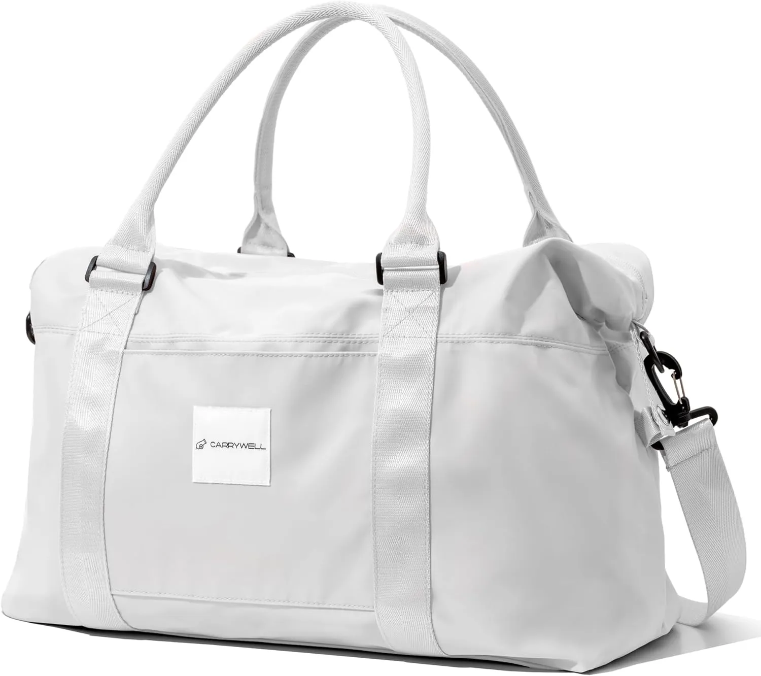 (Not Made In China) 2 Pack, Travel Duffle Bag For Women, Women's Gym and Travel Tote, Overnight Weekender Bags, Carry On With Shoulder Strap, Luggage Sleeve and Anti-Theft Pocket (Light Gray)