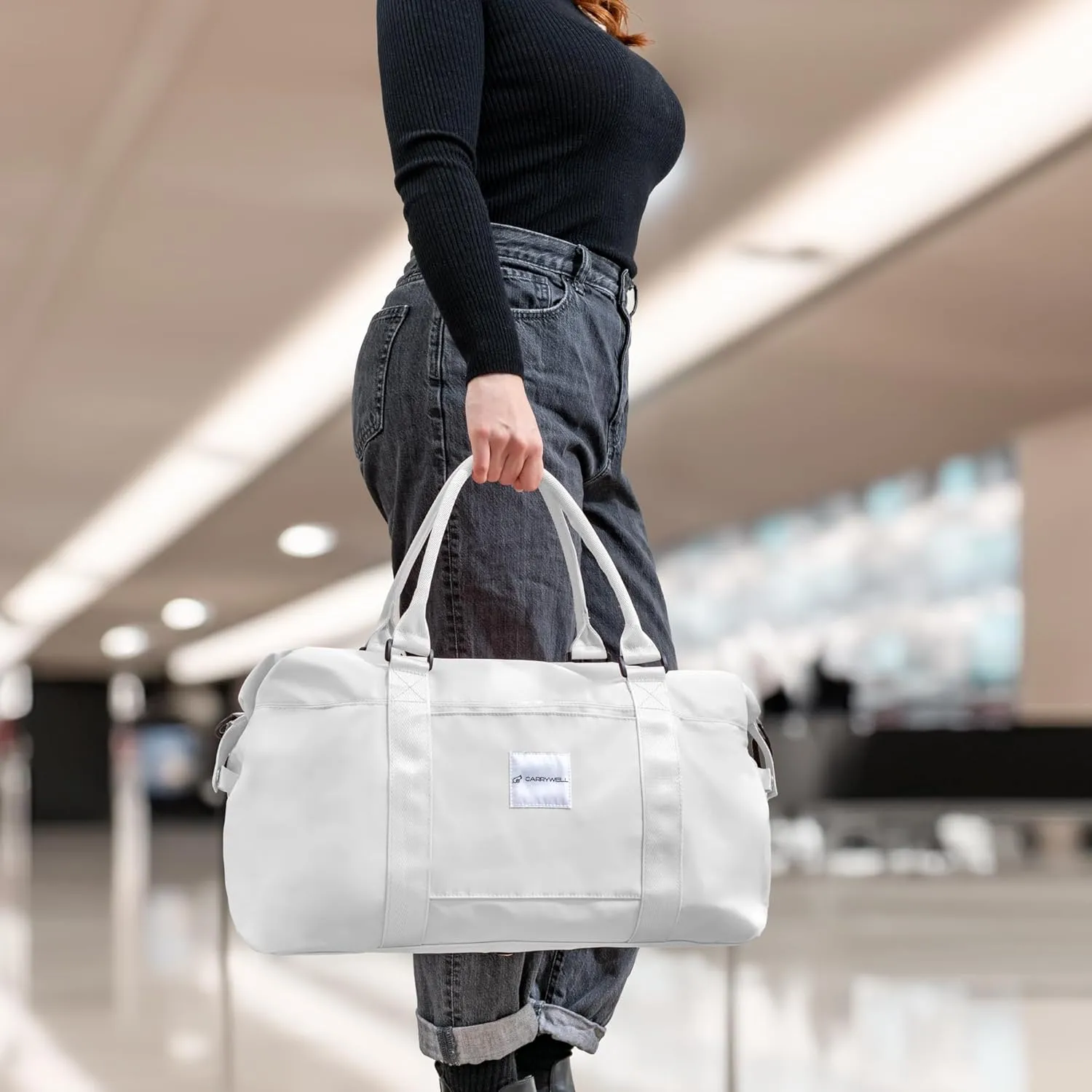 (Not Made In China) 2 Pack, Travel Duffle Bag For Women, Women's Gym and Travel Tote, Overnight Weekender Bags, Carry On With Shoulder Strap, Luggage Sleeve and Anti-Theft Pocket (Light Gray)