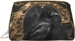 Novastar Large Travel Makeup Bag - Gothic Raven Portrait Pvc Leather Cosmetic Bags for Women with Zipper, Portable Makeup Pouch Skincare Bag Toiletry Bag for Women