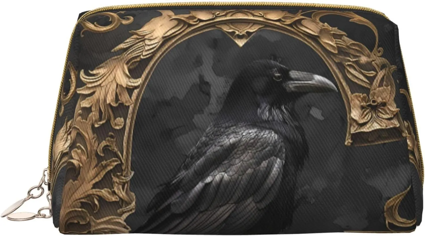 Novastar Large Travel Makeup Bag - Gothic Raven Portrait Pvc Leather Cosmetic Bags for Women with Zipper, Portable Makeup Pouch Skincare Bag Toiletry Bag for Women