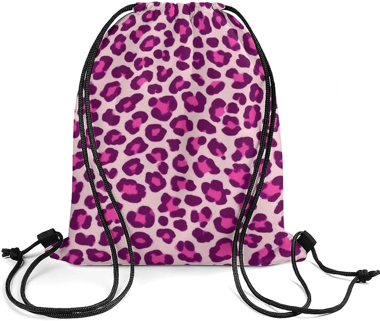 Novelty Handbag Shoulder Bag, Large Capacity Cheetah Leopard Print Floral Pink Lightweight Portable Backpack for Travel, Waterproof Sack Bags Drawstring Bags
