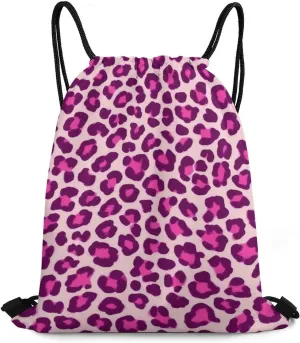 Novelty Handbag Shoulder Bag, Large Capacity Cheetah Leopard Print Floral Pink Lightweight Portable Backpack for Travel, Waterproof Sack Bags Drawstring Bags