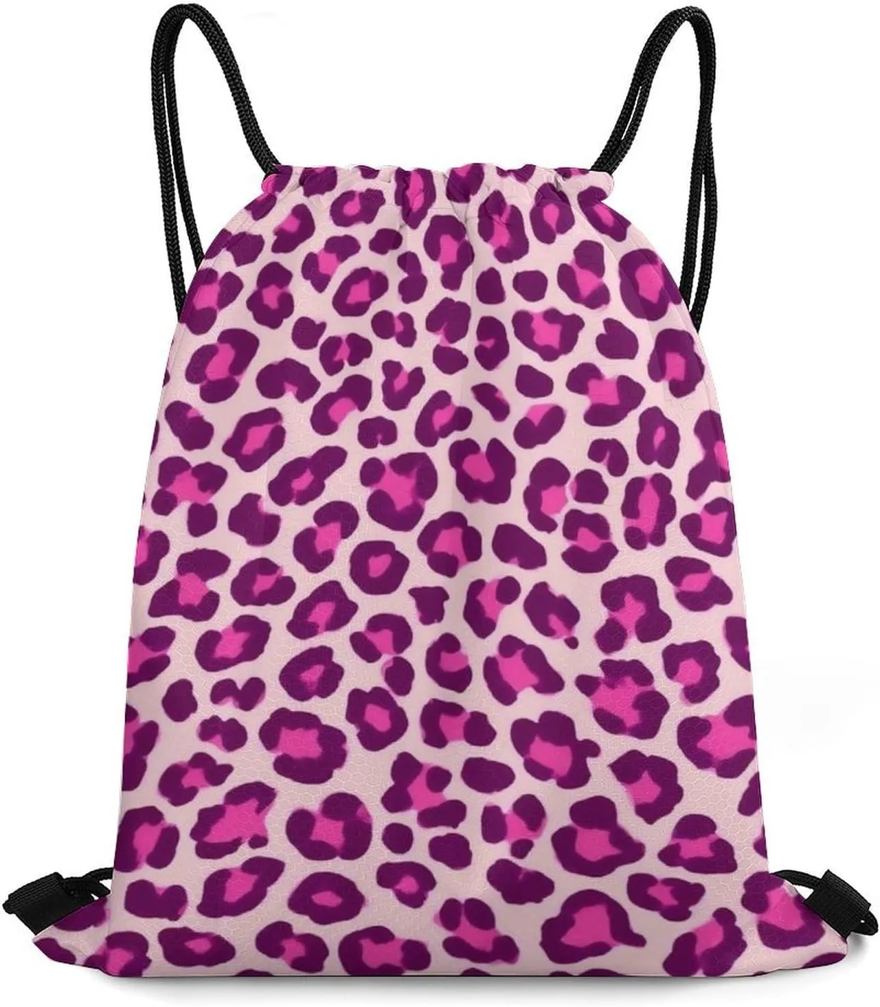 Novelty Handbag Shoulder Bag, Large Capacity Cheetah Leopard Print Floral Pink Lightweight Portable Backpack for Travel, Waterproof Sack Bags Drawstring Bags