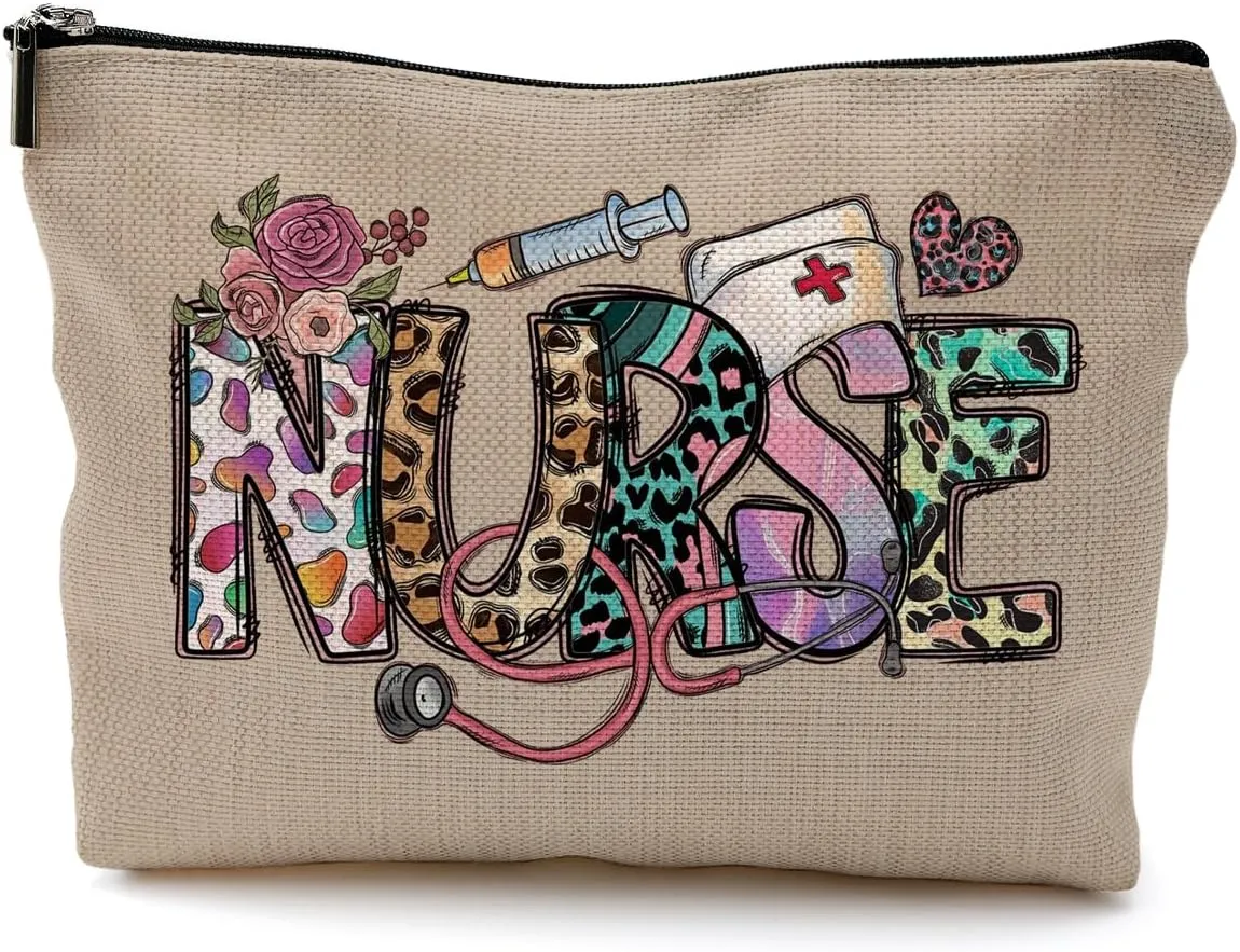 Nurse Makeup Bags - Cosmetic Bags With Zipper for Nursing Students (Brown)