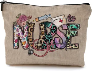 Nurse Makeup Bags - Cosmetic Bags With Zipper for Nursing Students (Brown)