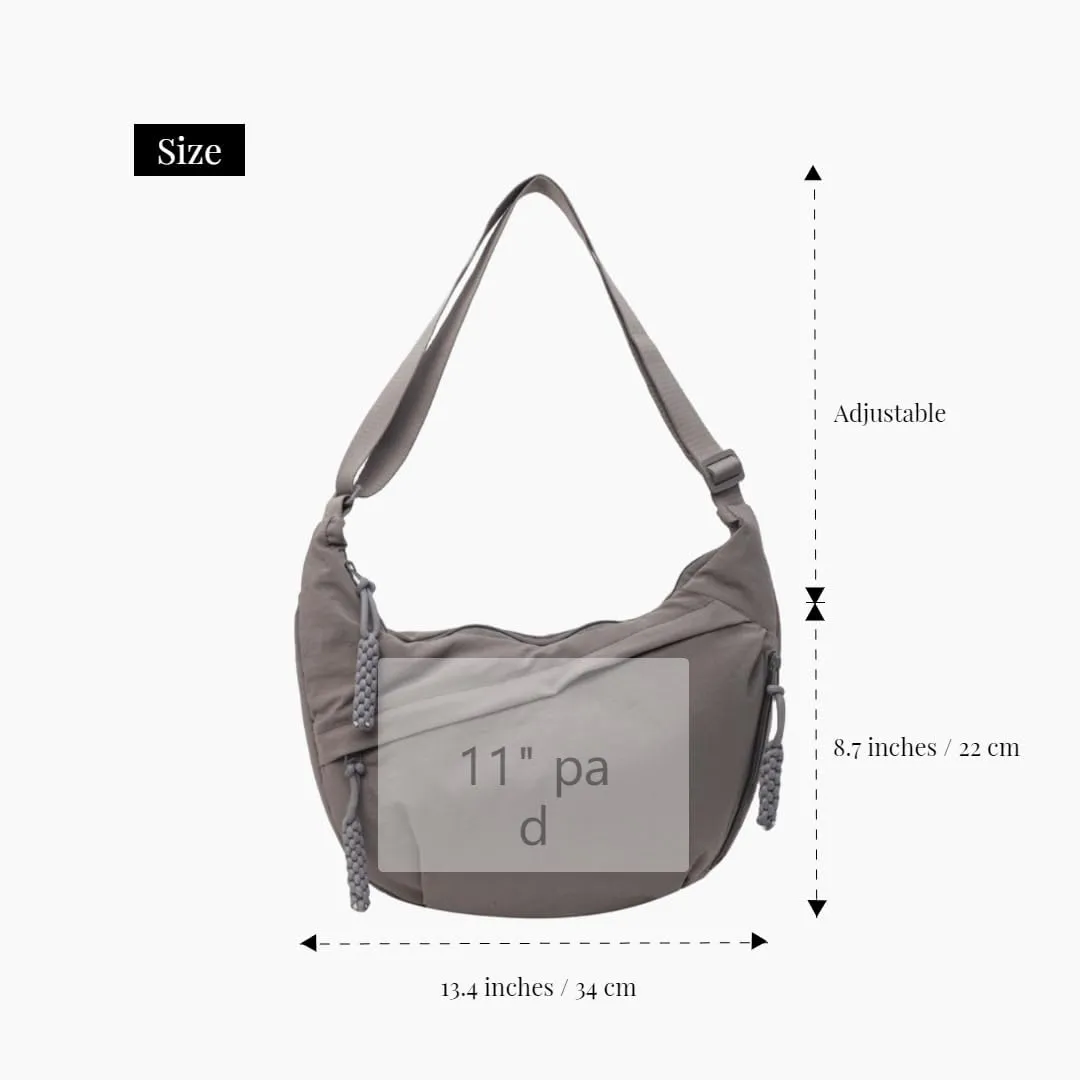 Nylon Crossbody Bags for Women, Trendy Medium Crescent Bag, Lightweight Woman Over Shoulder Purse with Zipper