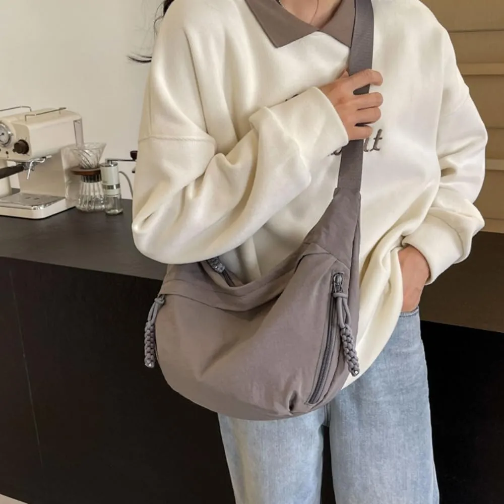 Nylon Crossbody Bags for Women, Trendy Medium Crescent Bag, Lightweight Woman Over Shoulder Purse with Zipper