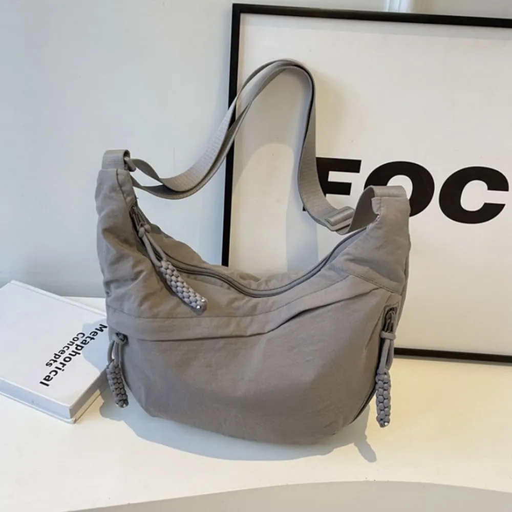Nylon Crossbody Bags for Women, Trendy Medium Crescent Bag, Lightweight Woman Over Shoulder Purse with Zipper