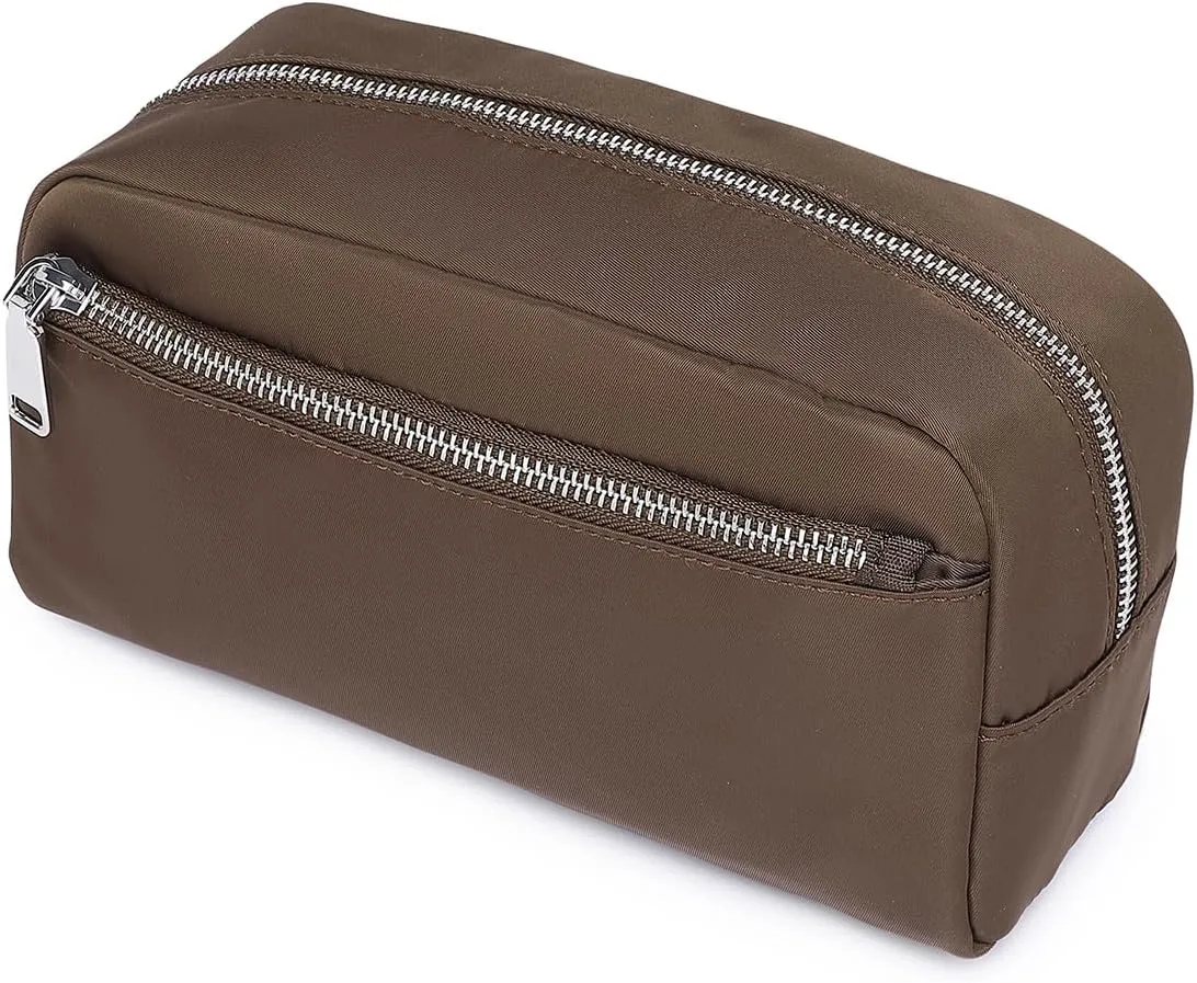 Nylon Female cosmetic bags Canvas toiletry bags Wash bags with large capacity Simple design (Nylon/Brown)