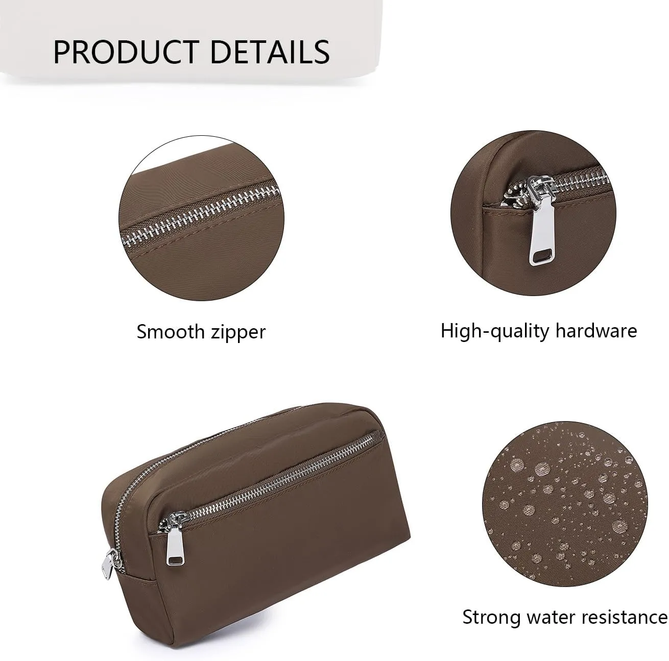 Nylon Female cosmetic bags Canvas toiletry bags Wash bags with large capacity Simple design (Nylon/Brown)