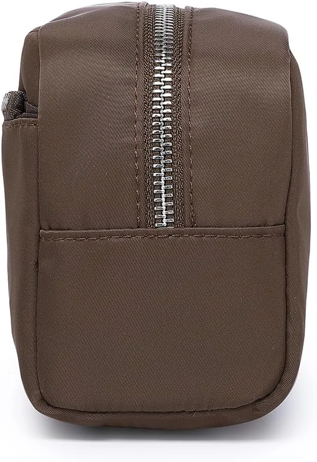 Nylon Female cosmetic bags Canvas toiletry bags Wash bags with large capacity Simple design (Nylon/Brown)