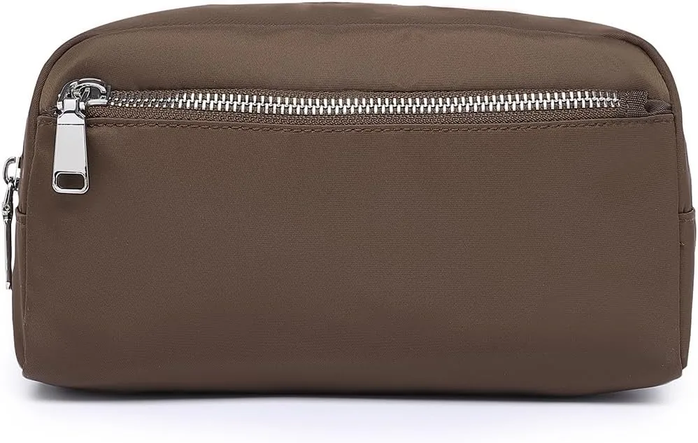 Nylon Female cosmetic bags Canvas toiletry bags Wash bags with large capacity Simple design (Nylon/Brown)