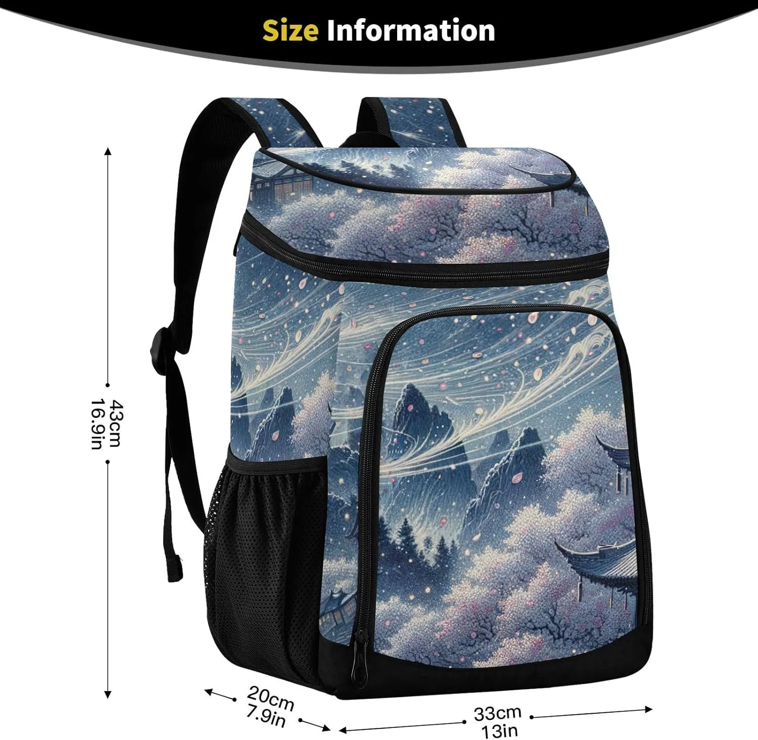ODAWA Cooler Backpack Waterproof Beach Cooler Bag Blossom Storm Moon Lunch Backpack Lightweight Camping Bags