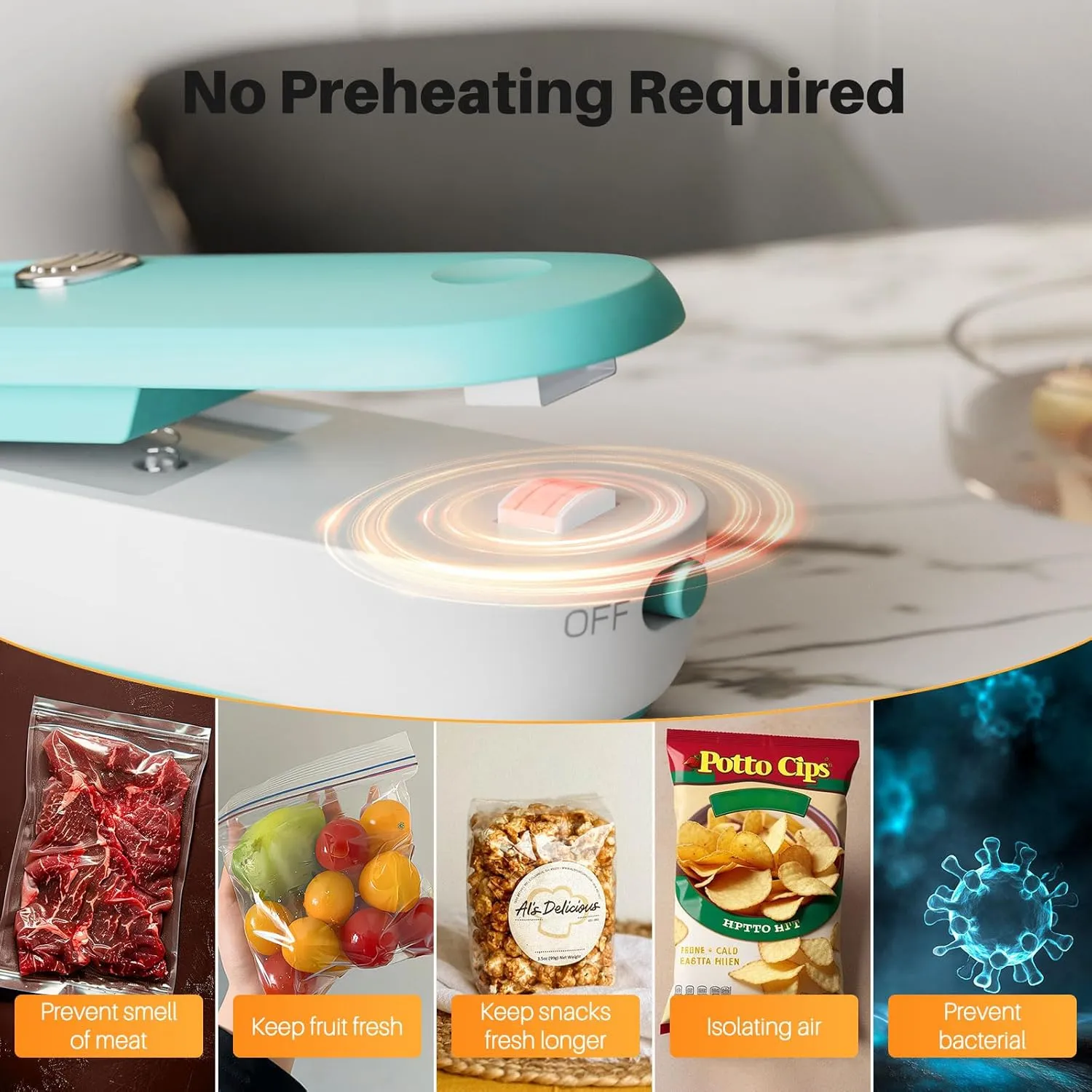 ODSD 2 in 1 Mini Bag Sealer - Heat Seal and Cutter with Lanyard, Portable Handheld Chip Bag Sealer for Snacks, Candies, Plastic Food Storage (Batteries Included)