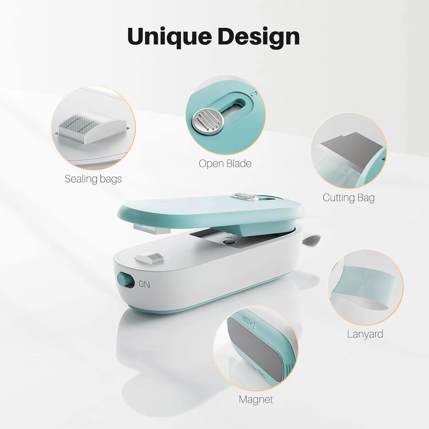 ODSD 2 in 1 Mini Bag Sealer - Heat Seal and Cutter with Lanyard, Portable Handheld Chip Bag Sealer for Snacks, Candies, Plastic Food Storage (Batteries Included)