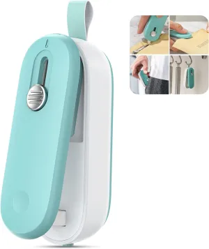 ODSD 2 in 1 Mini Bag Sealer - Heat Seal and Cutter with Lanyard, Portable Handheld Chip Bag Sealer for Snacks, Candies, Plastic Food Storage (Batteries Included)