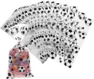 ORFOFE 100pcs Soccer Treat Bags with Twist Ties Transparent Candy Bags Bulk for Parties Fun Football Design for and for Sports Events and Celebrations