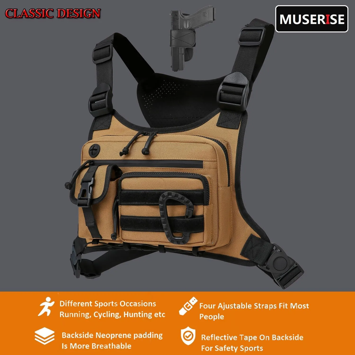 Outdoor Chest Bag For Men and Women, Tactical Vest For Running, Cycling, EDC Chest Pack Rig For Sports and Workouts
