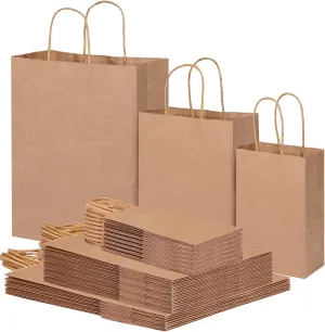 OUTUXED 75pcs Kraft Paper Brown Bags with Handles [3 Sizes 10/35/30] - Heavy-Duty Bulk Gift Bags for Retail, Birthday, Party Favors, Merchandise & Shopping (8lbs Capacity)
