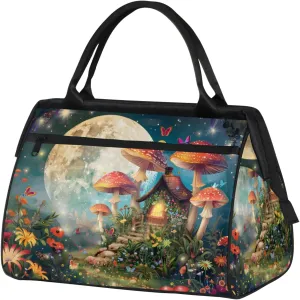 Overnight Weekender Bag for Women Men Flower Moon Mushroom Waterproof Carry On Travel Duffel Bags with Zipper Lightweight Sports Gym Bag Luggage Workout Handle Bags for Traveling Yoga Camping