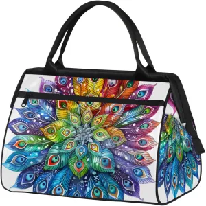Overnight Weekender Bag for Women Men Mandala Peacock Feathers Waterproof Carry On Travel Duffel Bags with Zipper Lightweight Sports Gym Bag Luggage Workout Handle Bags for Traveling Yoga Camping