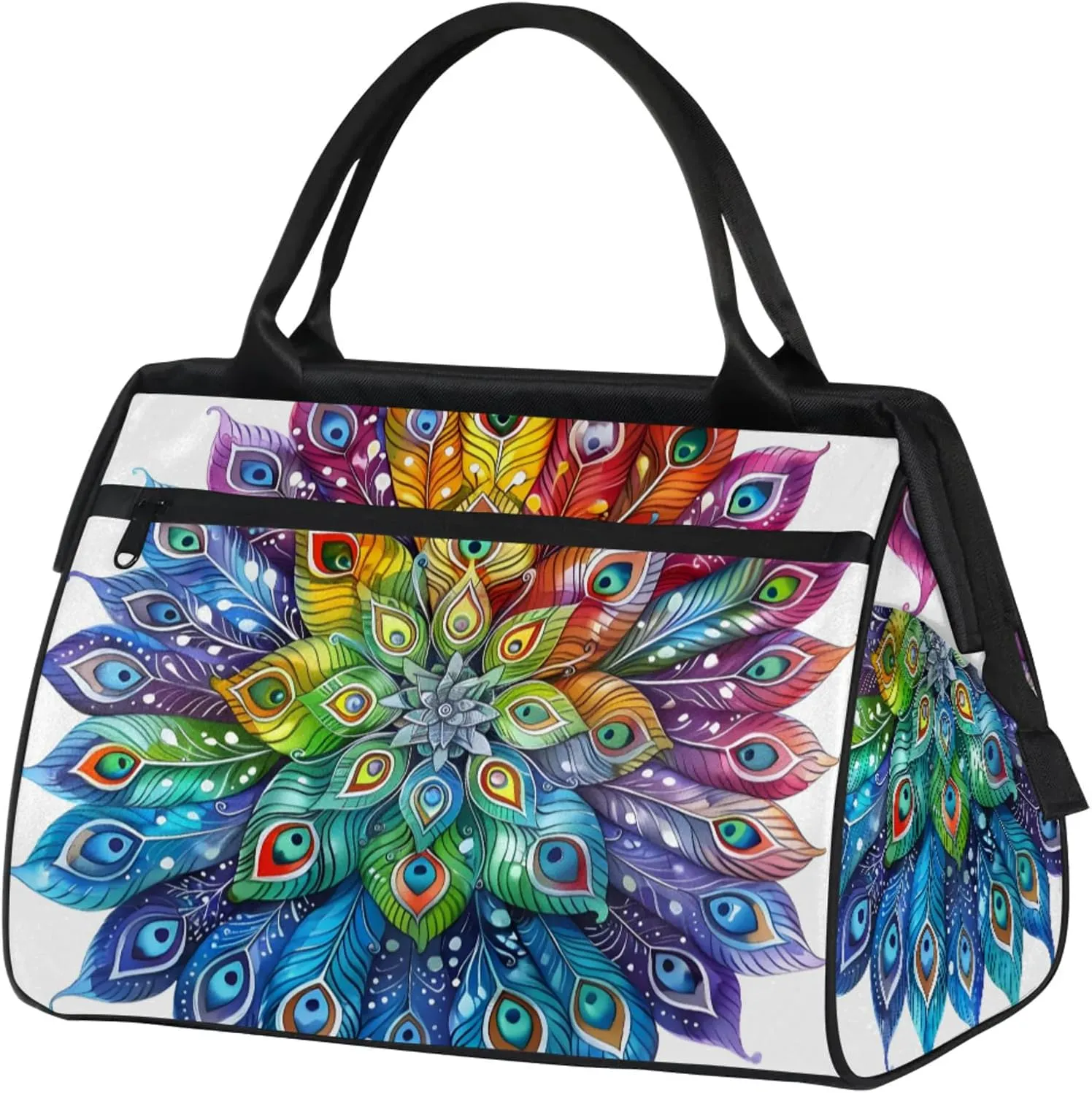 Overnight Weekender Bag for Women Men Mandala Peacock Feathers Waterproof Carry On Travel Duffel Bags with Zipper Lightweight Sports Gym Bag Luggage Workout Handle Bags for Traveling Yoga Camping