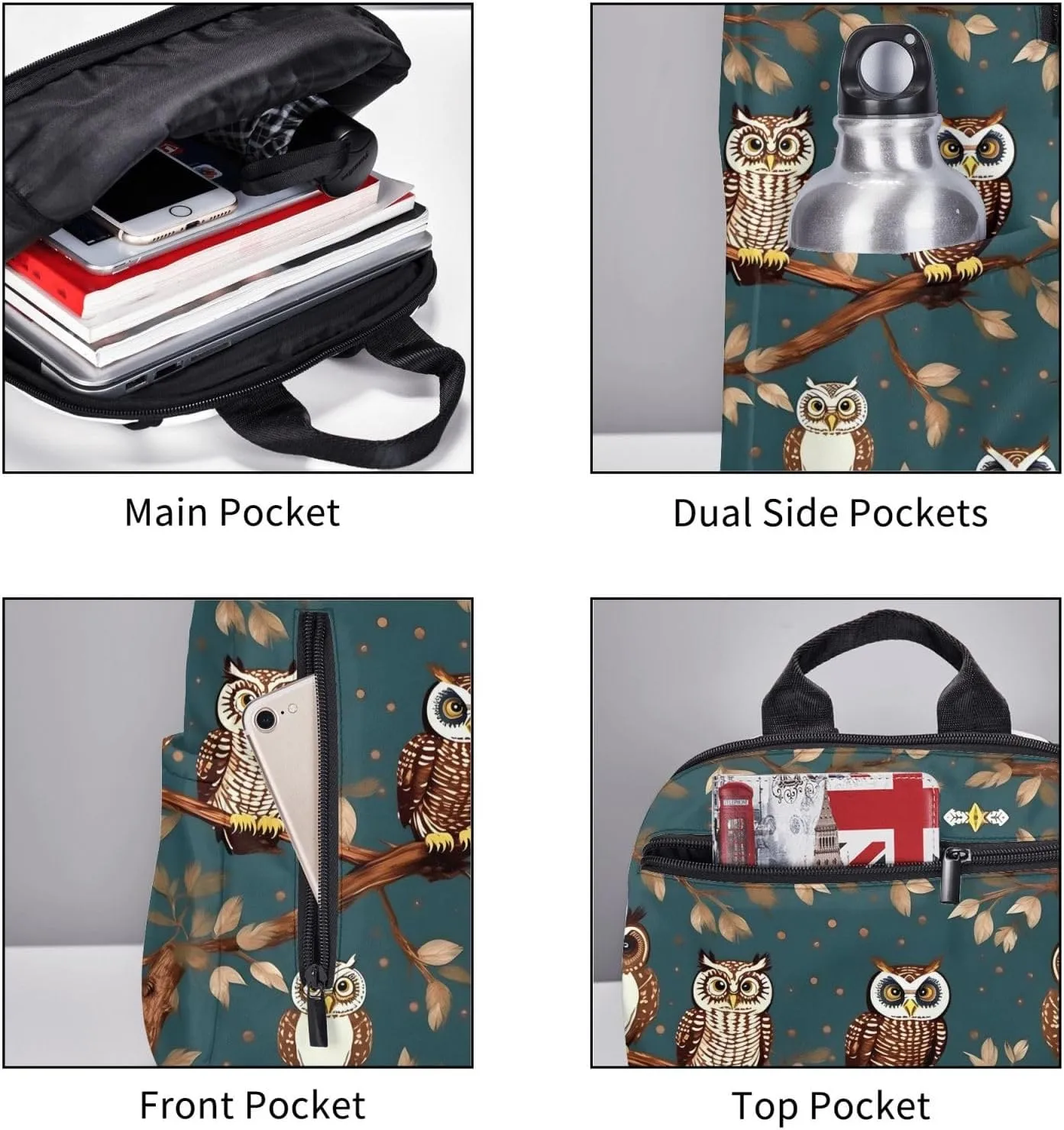 Owls On Tree Branches Print Lightweight Backpack, Travel Bookbag College Bag,Laptop Backpack For Men Women