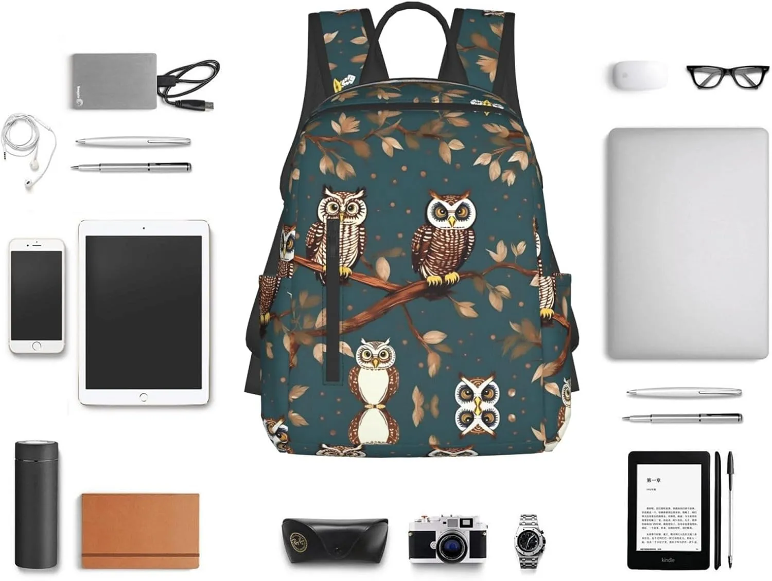 Owls On Tree Branches Print Lightweight Backpack, Travel Bookbag College Bag,Laptop Backpack For Men Women