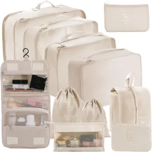 Packing Cubes Storage Luggage Organizers Bags 11 set for Travel Clothing Classification Storage Bag (Beige, 11 Pieces)