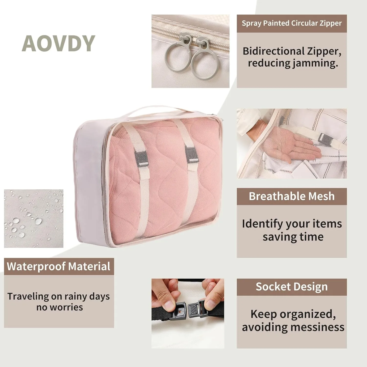 Packing Cubes Storage Luggage Organizers Bags 11 set for Travel Clothing Classification Storage Bag (Beige, 11 Pieces)