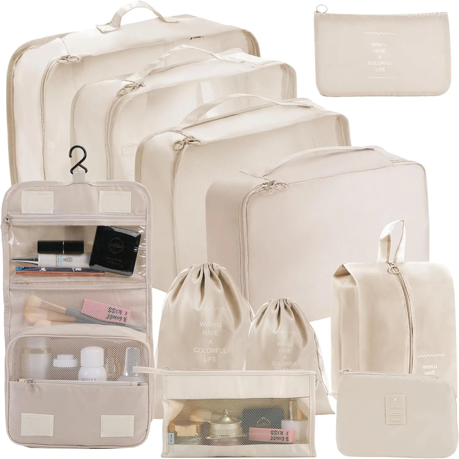 Packing Cubes Storage Luggage Organizers Bags 11 set for Travel Clothing Classification Storage Bag (Beige, 11 Pieces)
