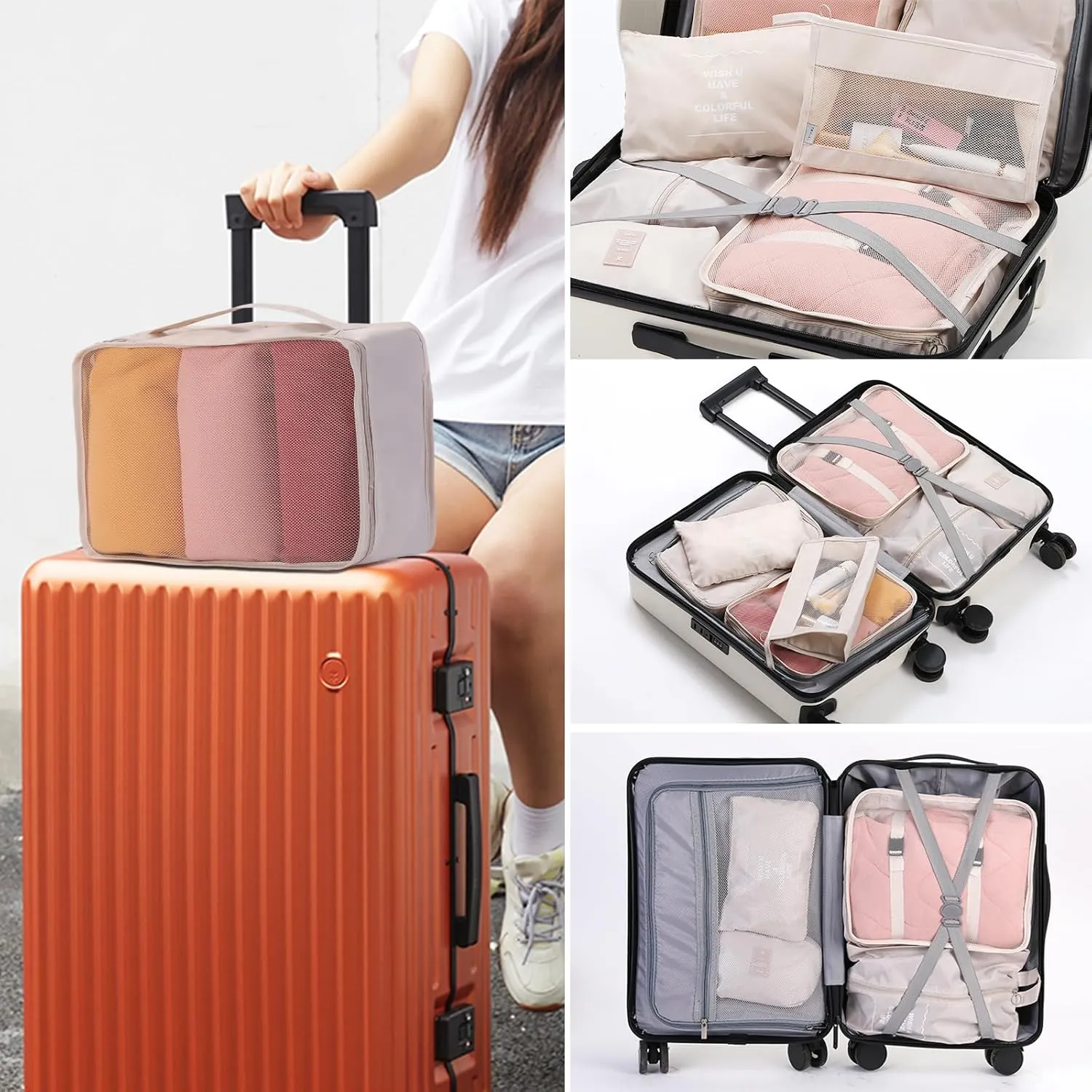 Packing Cubes Storage Luggage Organizers Bags 11 set for Travel Clothing Classification Storage Bag (Beige, 11 Pieces)