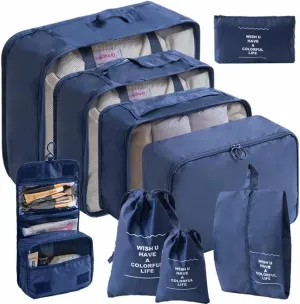 Packing Cubes Storage Luggage Organizers Bags 9 set for Travel Clothing Classification Storage Bag (Navy Blue, 9 Pieces)
