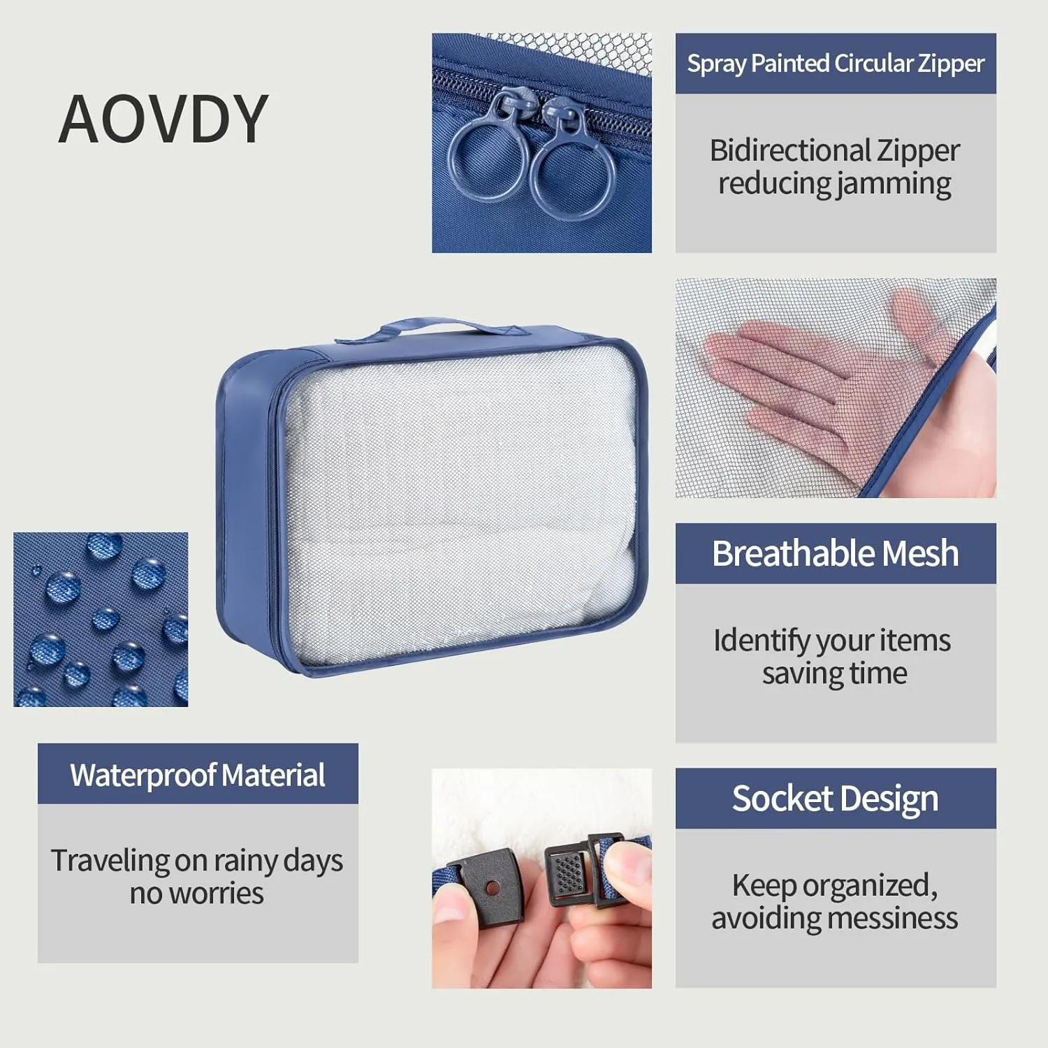 Packing Cubes Storage Luggage Organizers Bags 9 set for Travel Clothing Classification Storage Bag (Navy Blue, 9 Pieces)