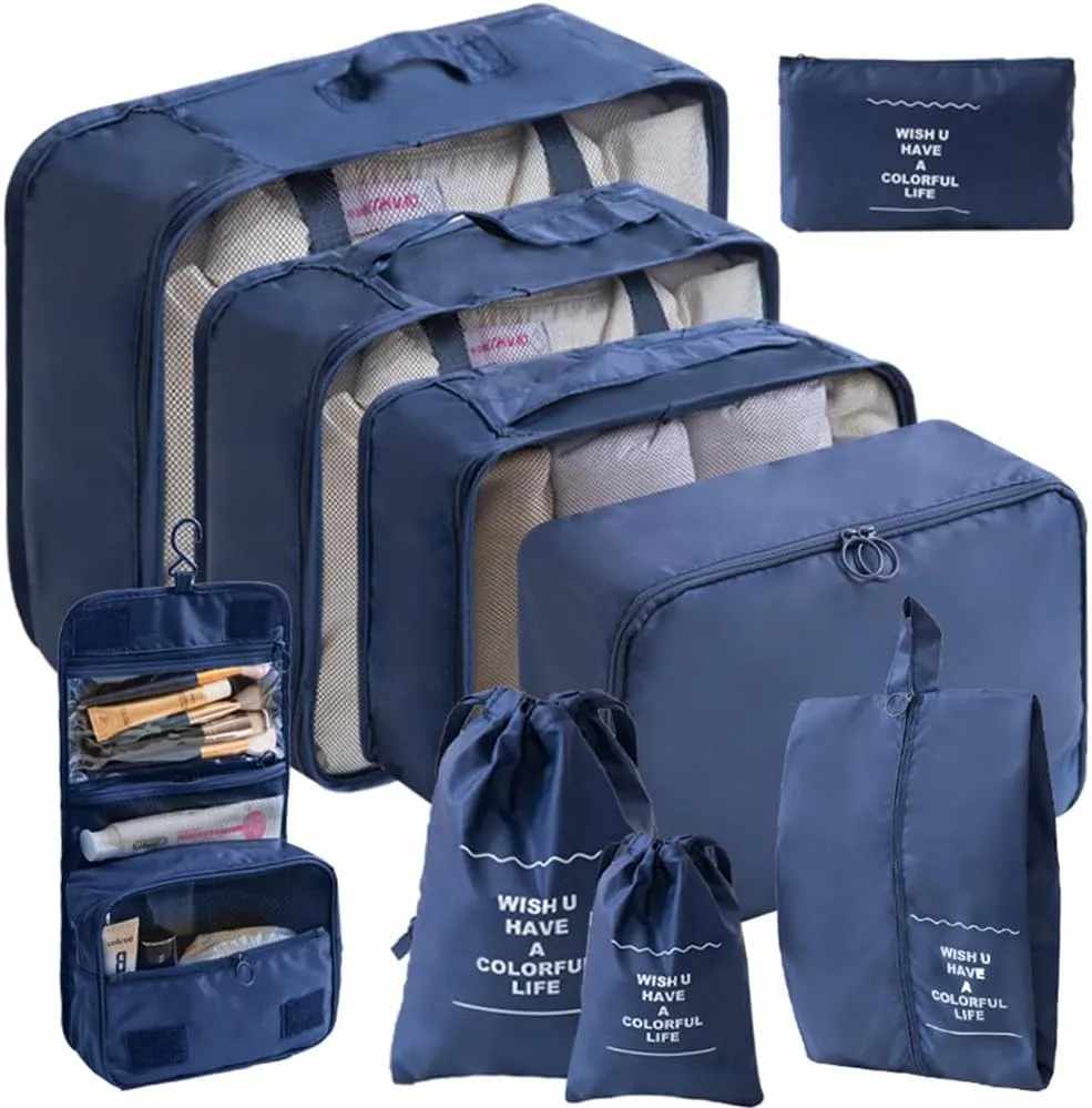 Packing Cubes Storage Luggage Organizers Bags 9 set for Travel Clothing Classification Storage Bag (Navy Blue, 9 Pieces)