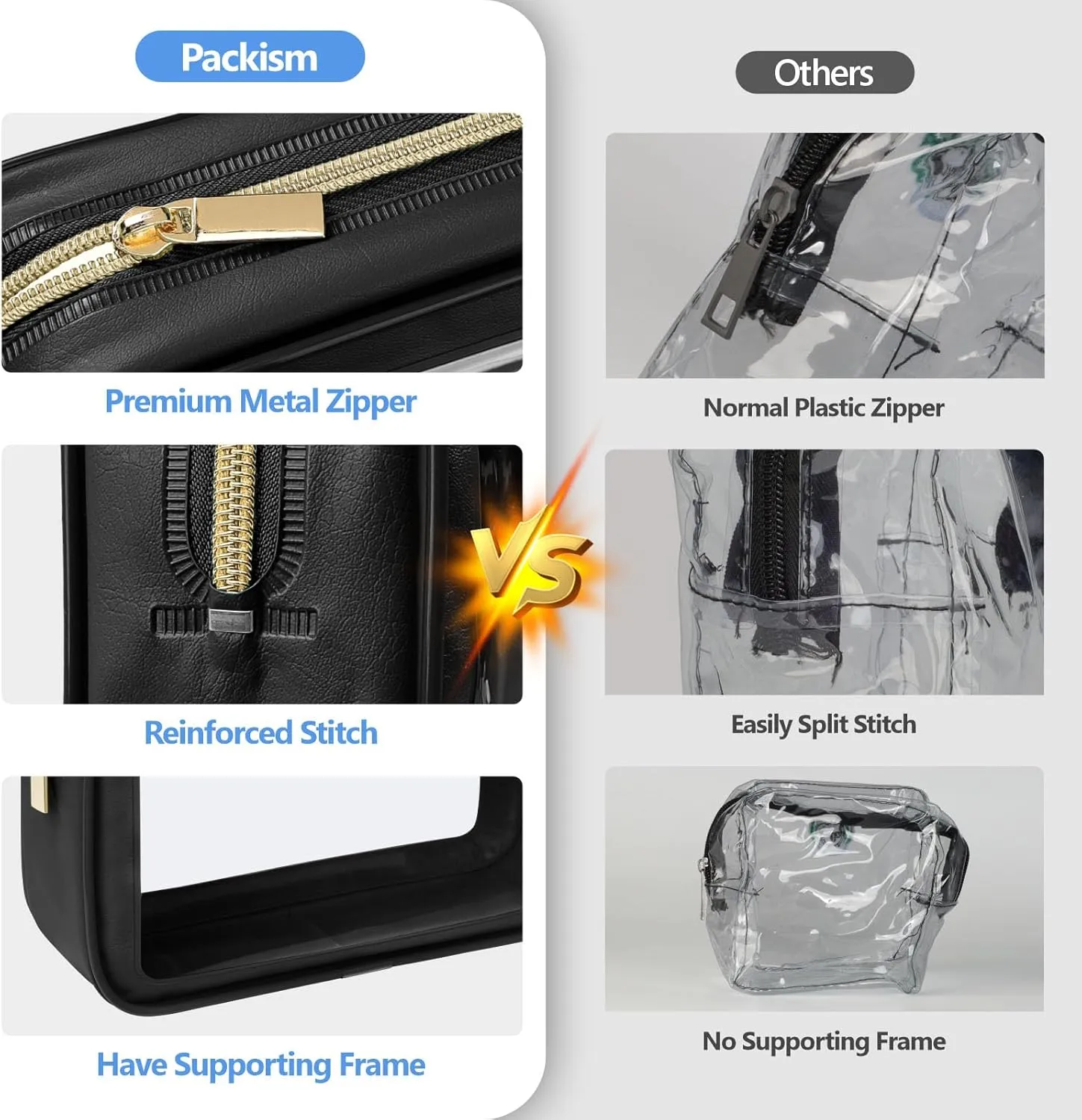 PACKISM TSA Approved Toiletry Bag - 3 Pack Upgrade Color-Edged Clear Makeup Bag, Clear Toiletry Bag For Traveling Fits Various Storage Needs, Black
