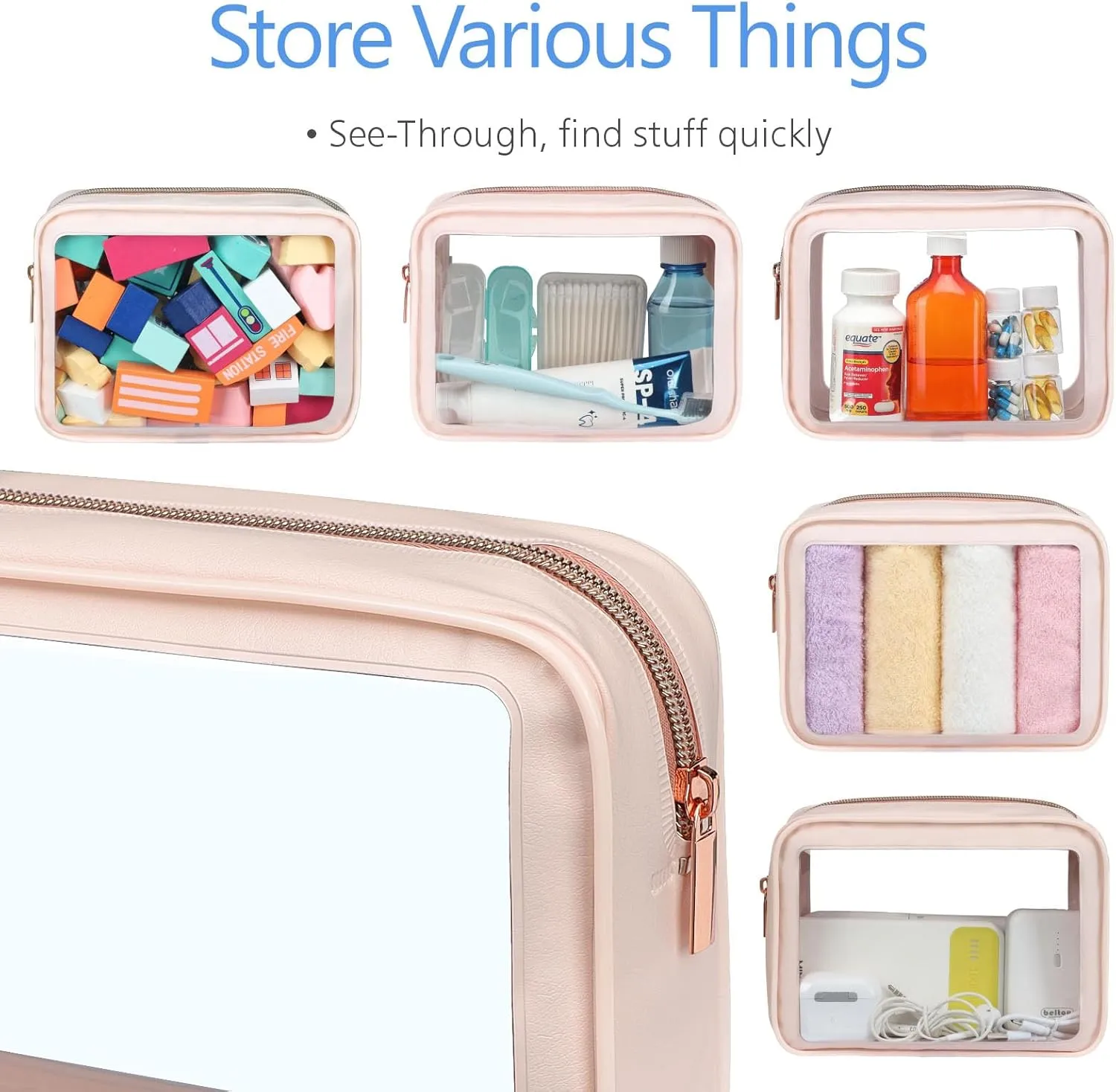 PACKISM TSA Approved Toiletry Bag - 3 Pack Upgrade Color-Edged Clear Makeup Bag, Clear Toiletry Bag For Traveling Fits Various Storage Needs, Pink