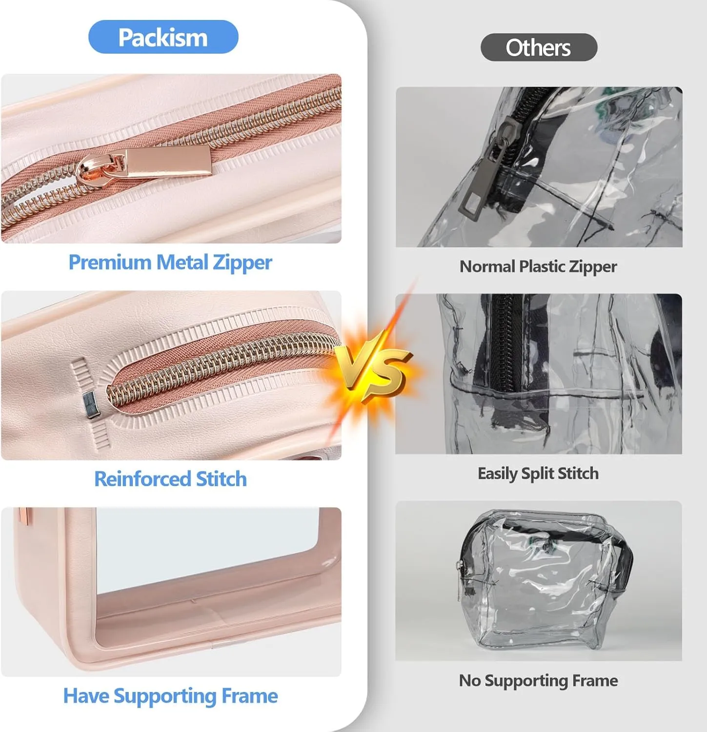 PACKISM TSA Approved Toiletry Bag - 3 Pack Upgrade Color-Edged Clear Makeup Bag, Clear Toiletry Bag For Traveling Fits Various Storage Needs, Pink