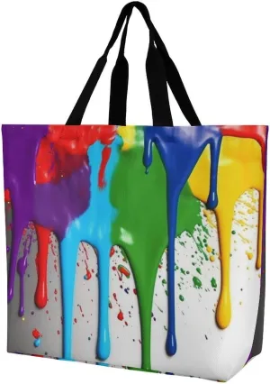 Paint Splatter Backdrop Handbags Lightweight Travel Shoulder Bag Portable Cute Shopping Beach Market Bag for Men Women Hiking Yoga Gym Swimming Travel Holiday Gift