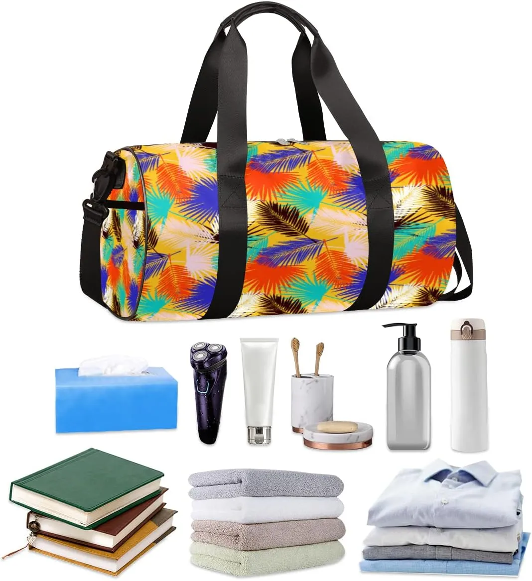 Palm Leaves Bright Gym Bag Small Gym Duffel Bags for Men Women Overnight Weekender Bag Lightweight Sport Duffle Bag Carry On Gymbag