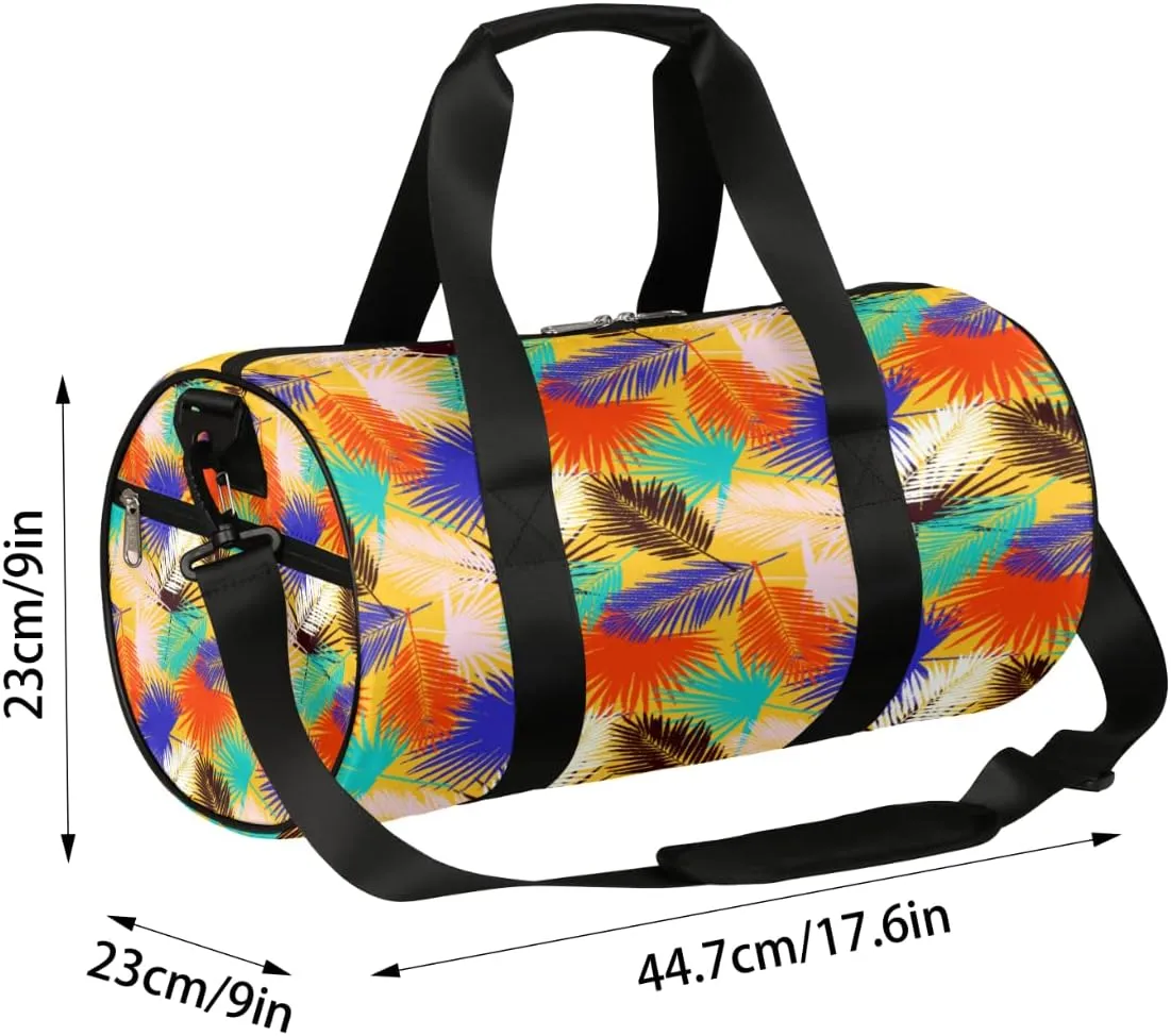 Palm Leaves Bright Gym Bag Small Gym Duffel Bags for Men Women Overnight Weekender Bag Lightweight Sport Duffle Bag Carry On Gymbag