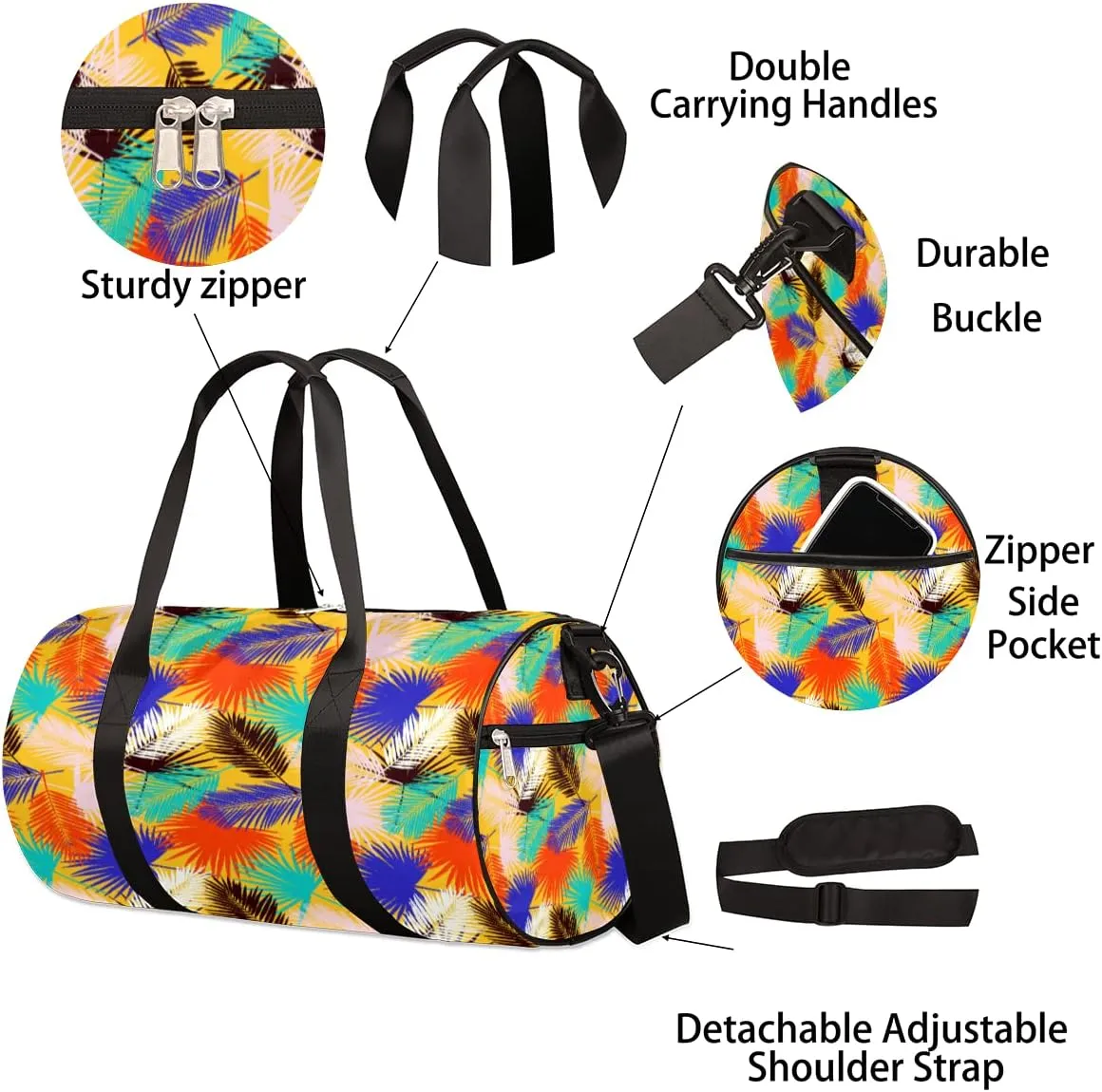 Palm Leaves Bright Gym Bag Small Gym Duffel Bags for Men Women Overnight Weekender Bag Lightweight Sport Duffle Bag Carry On Gymbag