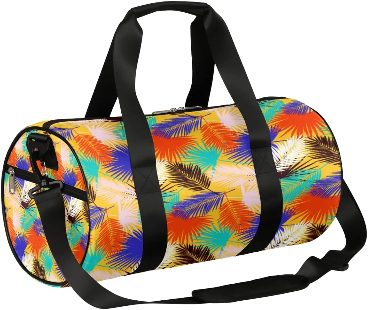 Palm Leaves Bright Gym Bag Small Gym Duffel Bags for Men Women Overnight Weekender Bag Lightweight Sport Duffle Bag Carry On Gymbag