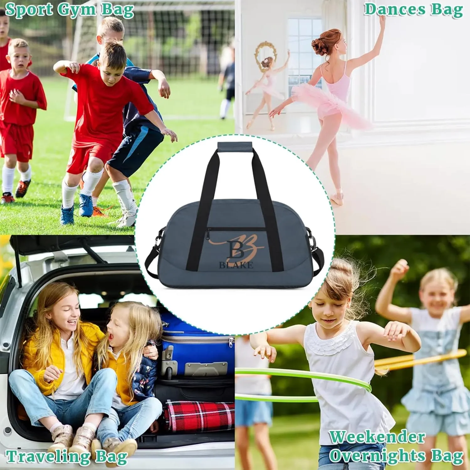 Personalize-Kids-Duffel-Bags With Custom Capital Name Text Dance-Sports-Bags Lightweight Carry-On Overnight Travel Gym for Girls Boys,Dark Blue