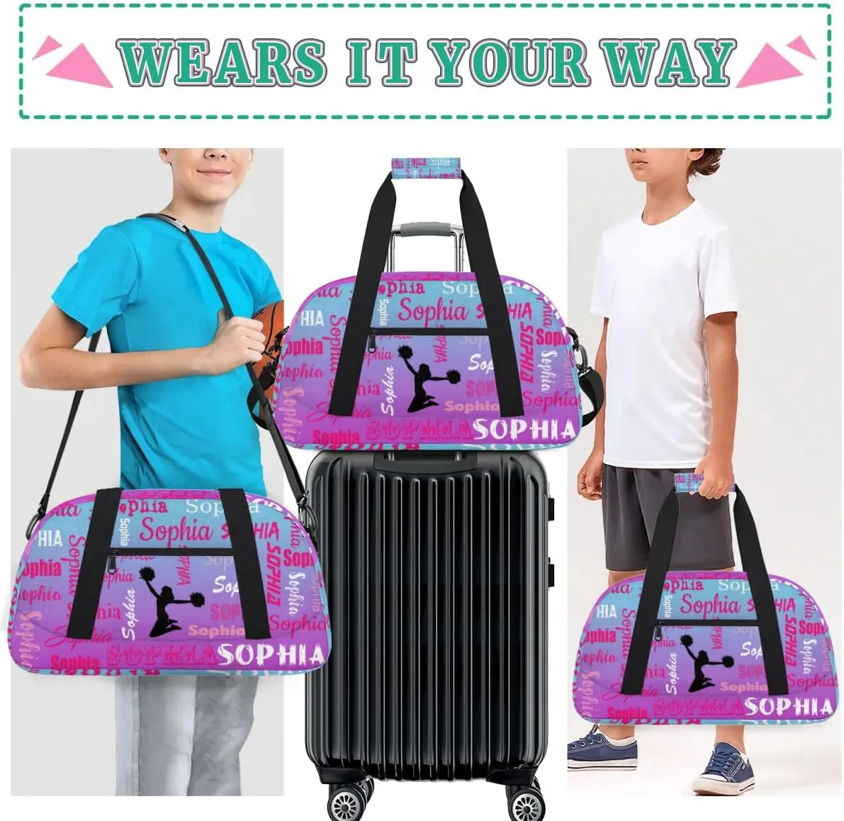 Personalized Cheer Bag Cheerleader Bag Gymnastics Bags, Custom Cheerleader Sport Duffel Gym Bags Travel Overnight Weekender Bags, Blue Purple Gradient