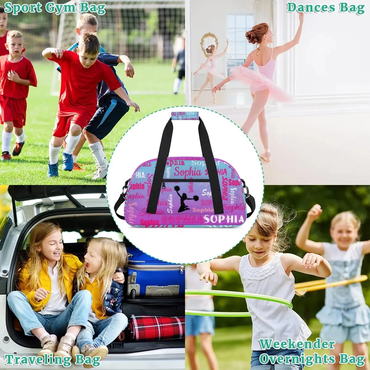 Personalized Cheer Bag Cheerleader Bag Gymnastics Bags, Custom Cheerleader Sport Duffel Gym Bags Travel Overnight Weekender Bags, Blue Purple Gradient