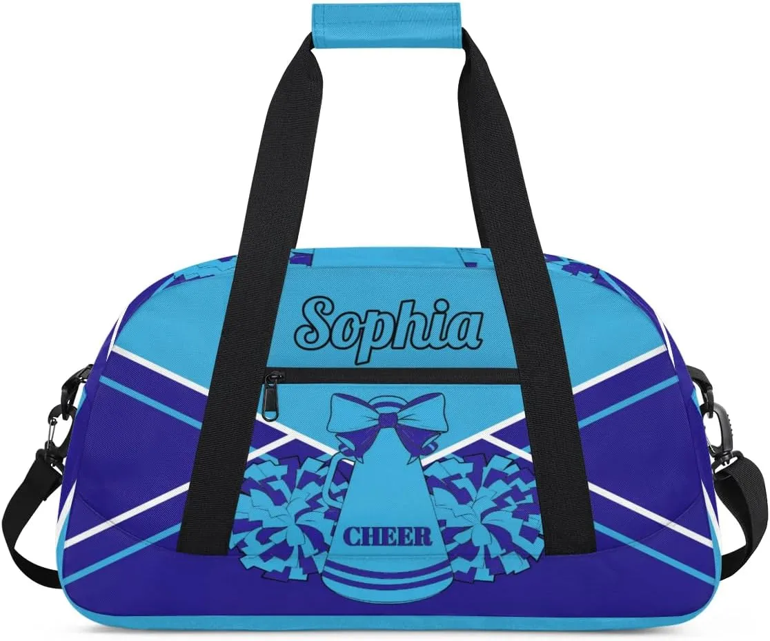 Personalized Cheer Duffel Bags Custom Cheerleader Bag with Name for Sport Events Dance Bag Gym Bag Overnight Weekender Carry-on Bag, Multi Blue