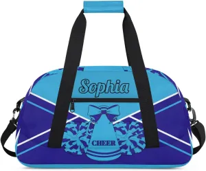 Personalized Cheer Duffel Bags Custom Cheerleader Bag with Name for Sport Events Dance Bag Gym Bag Overnight Weekender Carry-on Bag, Multi Blue