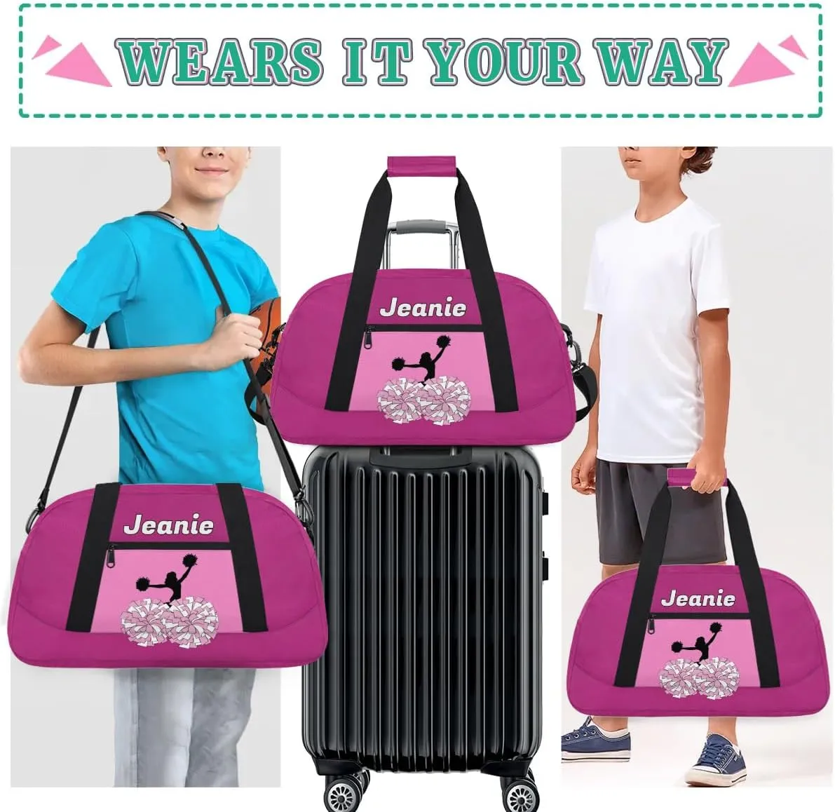 Personalized Cheerleader Bag Cheer Duffel Bag Customized Cheerleaders Bag with Your Name Travel Overnight Bag Gym Bag, Maroon
