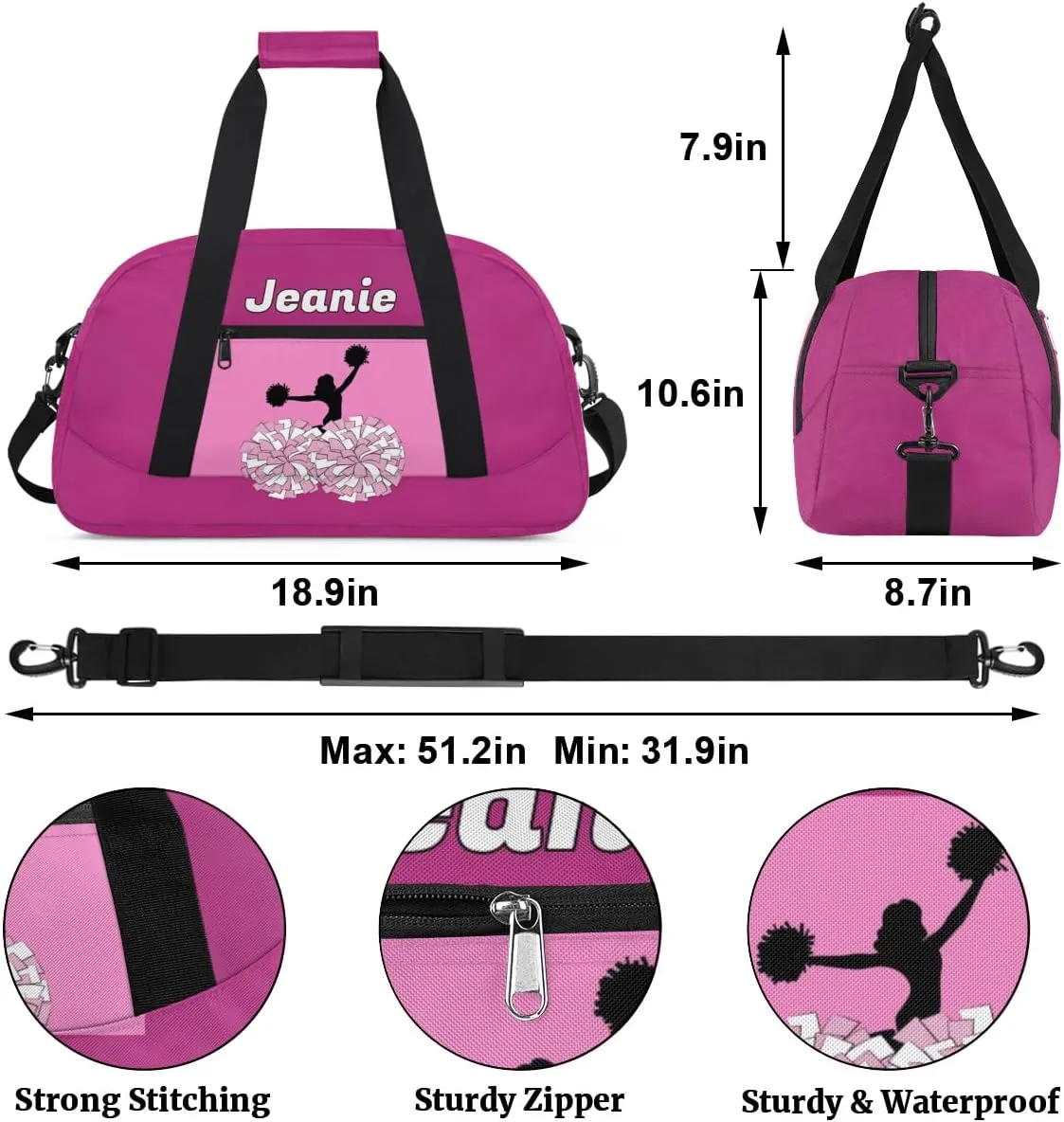 Personalized Cheerleader Bag Cheer Duffel Bag Customized Cheerleaders Bag with Your Name Travel Overnight Bag Gym Bag, Maroon
